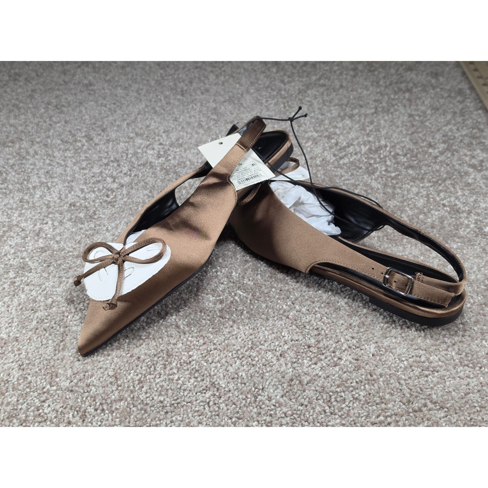 A New Day Womens Pointed Toe Slingback Flats Taupe Camille Satin Bow Shoes 7.5 - Picture 4 of 6